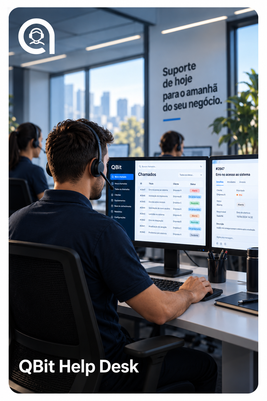 Profissional utilizando o QBit Help Desk
