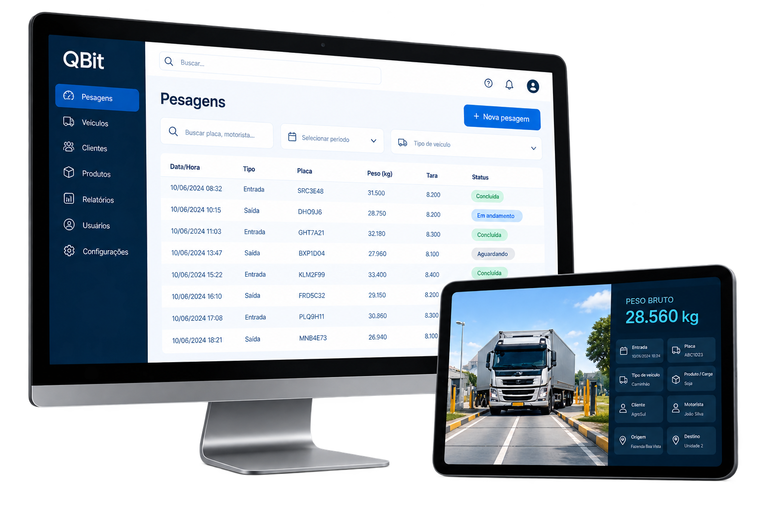 QBit Portaria em monitor e dispositivo móvel